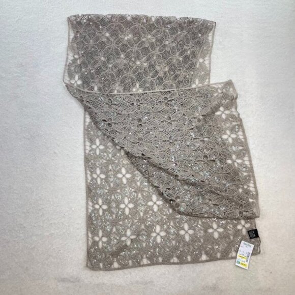 Unbranded Accessories - Crochet Scarf Taupe Subtle Gold Metallic Accent For Sparkle